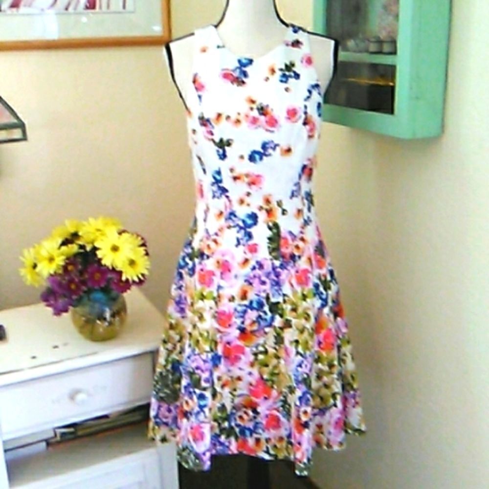 Maggy London Fit and Flare Floral Dress With Petticoat